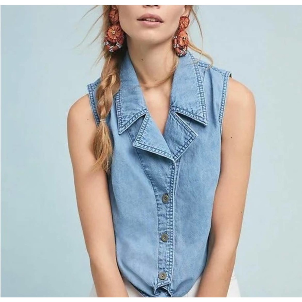Pilcro & the Letterpress Cropped Sleeveless Button Down Denim Tie Top Size 6